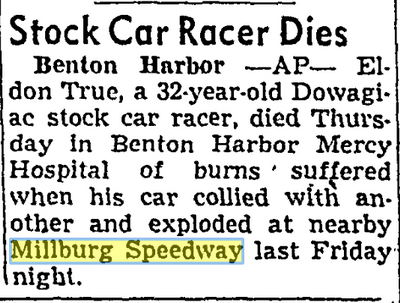 Millburg Speedway - July 1957 Driver Dies In Crash